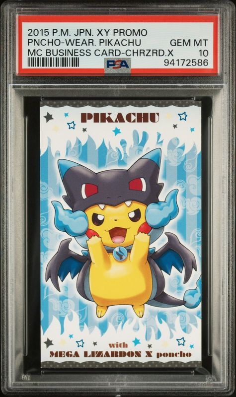 POKEMON - PONCHO WEARING PIKACHU - MC BUSINESS CARD - CHARIZARD X - JAPAN PSA 10
