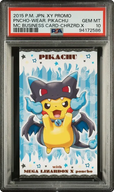 POKEMON - PONCHO WEARING PIKACHU - MC BUSINESS CARD - CHARIZARD X - JAPAN PSA 10